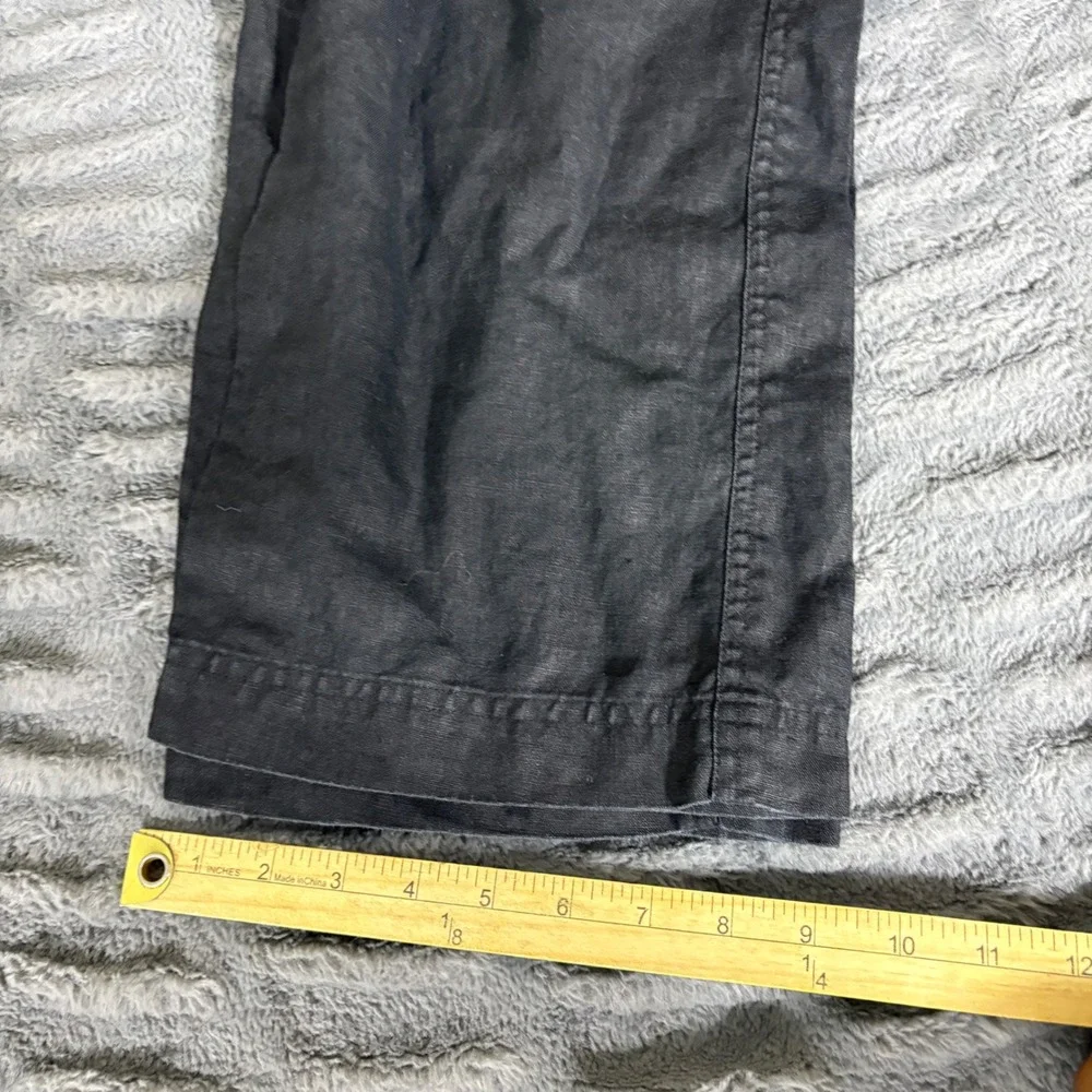 Chicos 0 Black 100% Linen Wide Leg Pants Mid Rise Elastic Back Casual AQ669